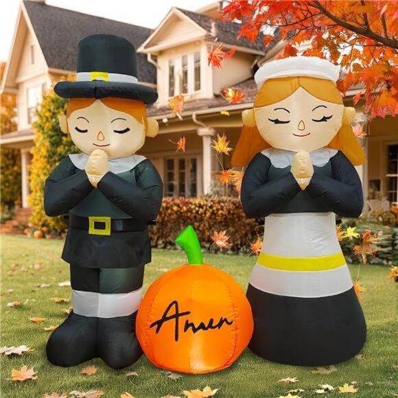 5FT Thanksgiving Pilgrim Inflatables Outdoor Decorations, Thankful - Picture 1 of 7